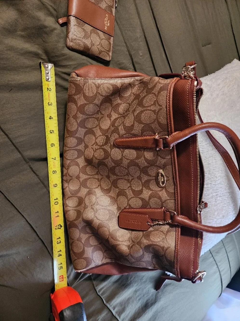 Coach Tan/Brown Signature Canvas Satchel with Wristlet